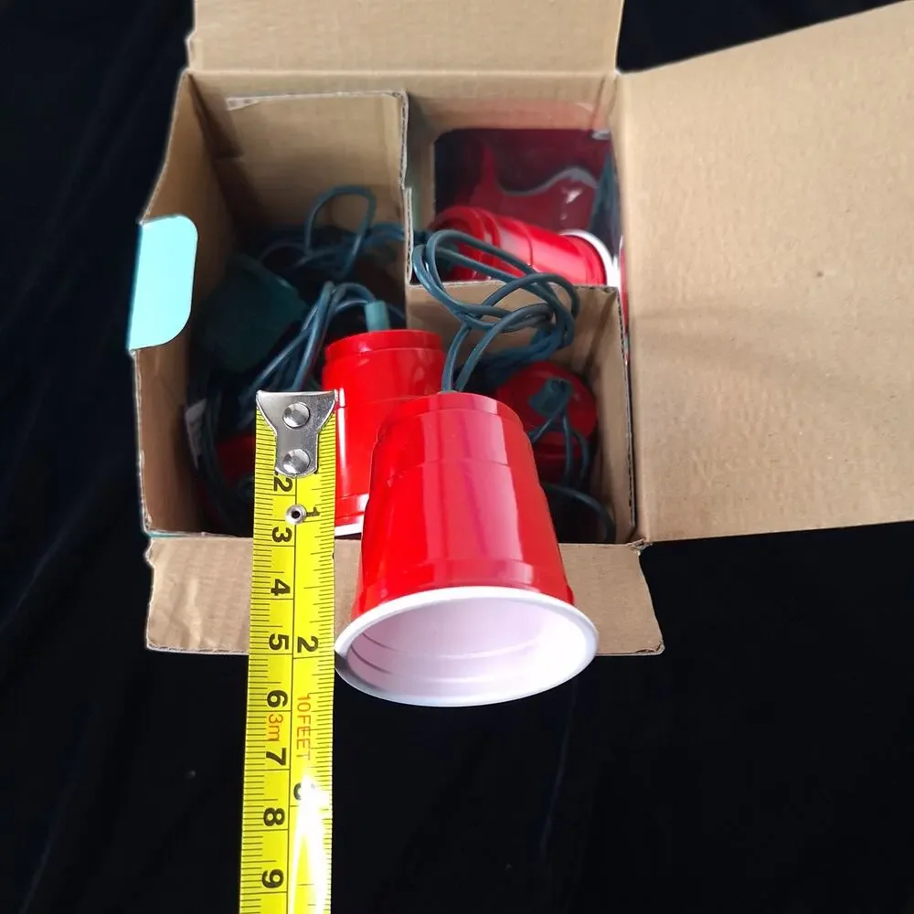 Red Cup String Lights 10-Light Indoor Outdoor Party Patio Tailgate BBQ New NIB